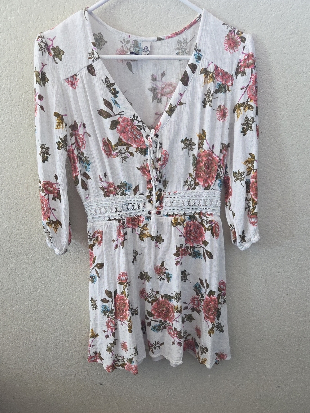 American Rag White Mini Dress with Pink Floral Print